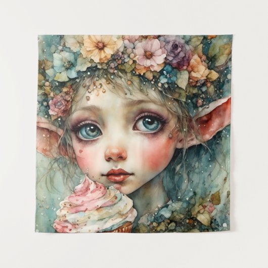 Lief elfje met een cupcake wandkleed (Voorkant)