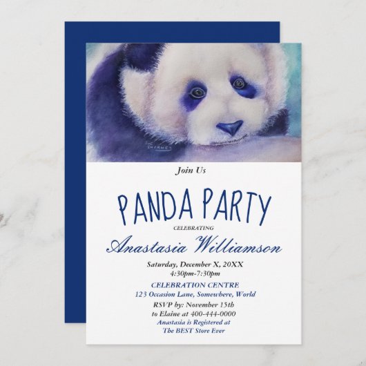 LIEF EN SCHATTIGE PANDA 10E VERJAARDAGSFEEST INVIT KAART (Voorkant / Achterkant)