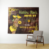 Lief etnofotomeisje| Gele zonnebloem rustiek Wandkleed (In Situ (horizontaal))