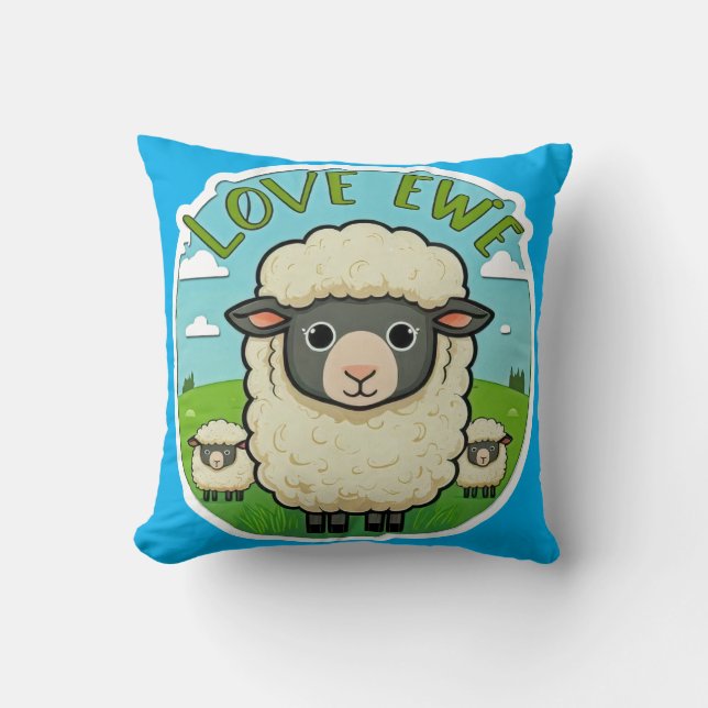 Lief Euw Cute Schaap Pun Hart Dier Kunst Kussen (Voorkant)