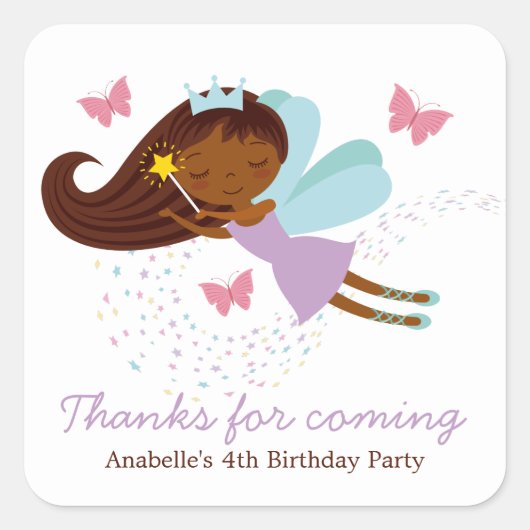 Lief Faerie Prinses Meisjes Verjaardag Vierkante Sticker (Voorkant)