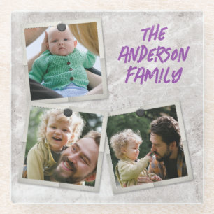 Lief familiefotolijst collage met teksten voor 3 f glazen onderzetter