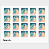 Lief Fantasie Uil met Grote Blauwe Ogen Vierkante Sticker (Vel)