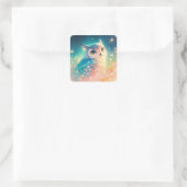Lief Fantasie Uil met Grote Blauwe Ogen Vierkante Sticker (Tas)