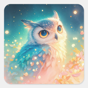 Lief Fantasie Uil met Grote Blauwe Ogen Vierkante Sticker