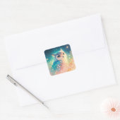Lief Fantasie Uil met Grote Blauwe Ogen Vierkante Sticker (Envelop)
