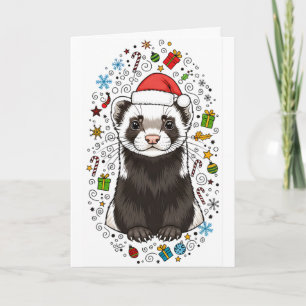 Lief ferretje in kerstmuts Kerstkaart Kaart