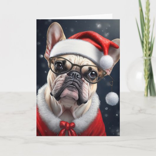 Lief Frans Bulldog Kerstman Kerstvakantie Ontwerp Kaart (Voorkant)