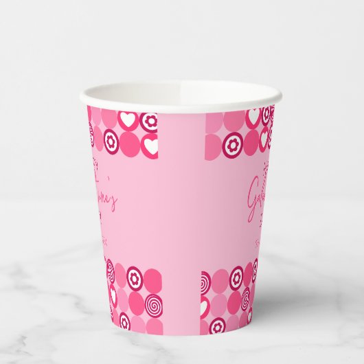 Lief Galentine's Day Roze Hart en Bloem Motief Papieren Bekers (Links)
