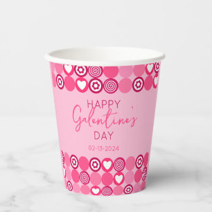 Lief Galentine's Day Roze Hart en Bloem Motief Papieren Bekers