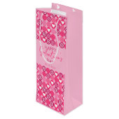 Lief Galentine's Day Roze Hart en Bloem Patroon Wijn Cadeautas (Achterkant Gekanteld)