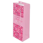 Lief Galentine's Day Roze Hart en Bloem Patroon Wijn Cadeautas (Voorkant Gekanteld)