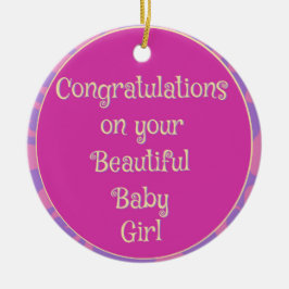 Lief Gefeliciteerd met Baby Meisje Roze Paarse Keramisch Ornament