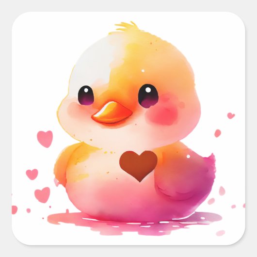 Lief gele eend hart Valentijn Vierkante Sticker (Voorkant)