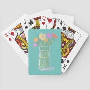 Lief Gelukkig Bloemen +Custom Naam Pokerkaarten