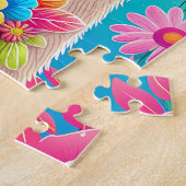 Lief Gelukkig Bloemen Llama Jigsaw Puzzel (Zijkant)
