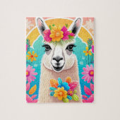 Lief Gelukkig Bloemen Llama Jigsaw Puzzel (Verticaal)