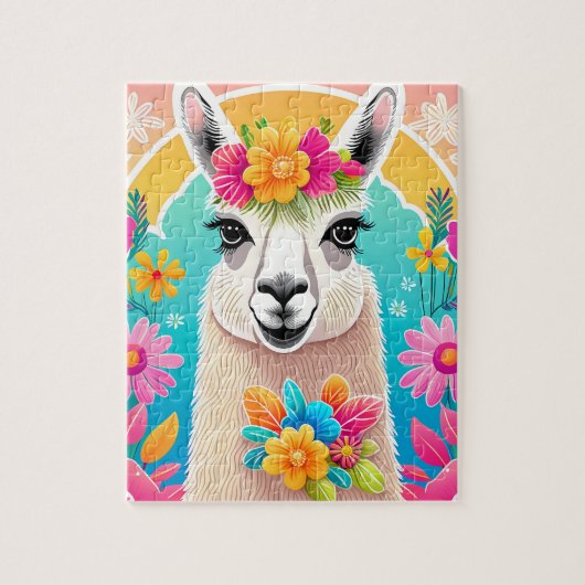 Lief Gelukkig Bloemen Llama Jigsaw Puzzel (Verticaal)