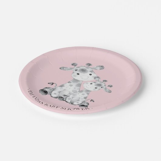 Lief Giraffe Meisjes Baby shower 7" Bord (Gekanteld)
