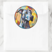Lief Glas in lood Grote Deen Hond Ronde Sticker (Tas)