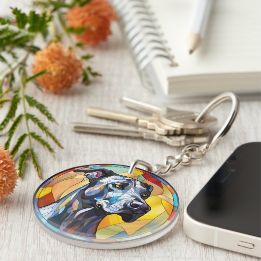 Lief Glas in lood Grote Deen Hond Sleutelhanger (Voorkant Rechts)