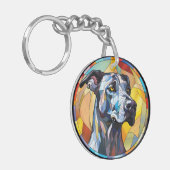 Lief Glas in lood Grote Deen Hond Sleutelhanger (Voorkant Links)