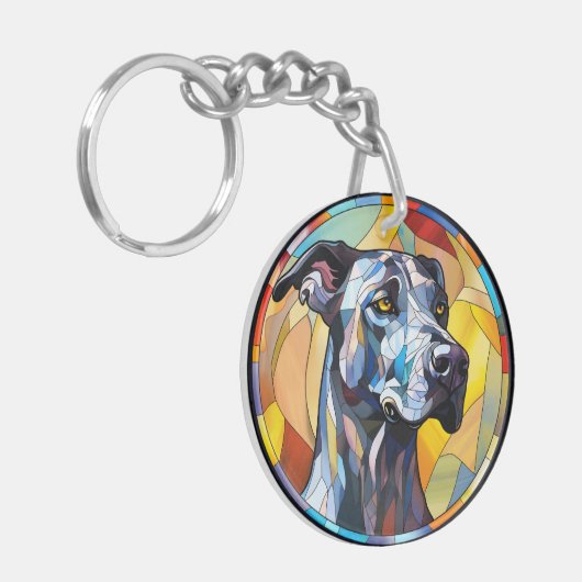 Lief Glas in lood Grote Deen Hond Sleutelhanger (Voorkant Links)