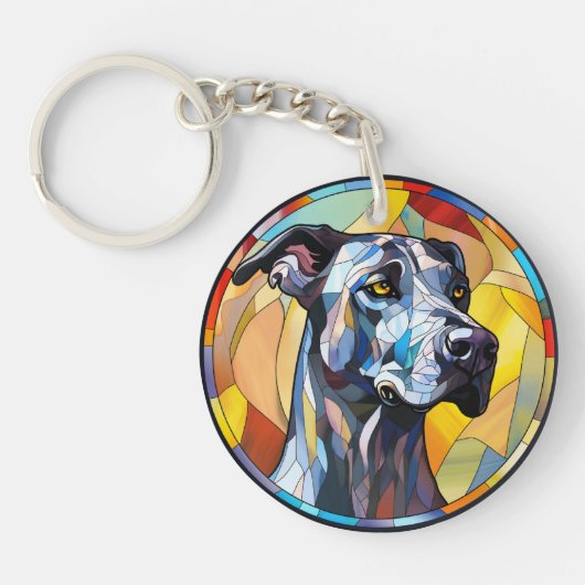 Lief Glas in lood Grote Deen Hond Sleutelhanger (Voorkant)