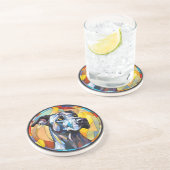 Lief Glas in lood Grote Deen Hond Zandsteen Onderzetter (Zijkant)