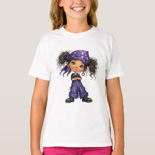 Lief Goth Meisje Paarse Outfit Cartoon Kunst T-shirt