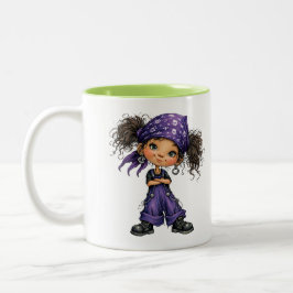 Lief Goth Meisje Paarse Outfit Cartoon Kunst Tweekleurige Koffiemok