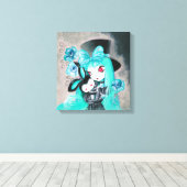 Lief Gothic meisje met huisdier konijn Canvas Afdruk (Insitu (Houten vloer))