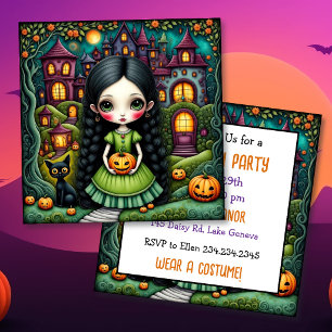 Lief Gothisch Meisje Pompoen Feest Halloween Uitno Kaart