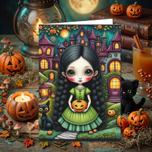 Lief Gothisch Meisje Pompoen Halloween Kleurplaat Kaart
