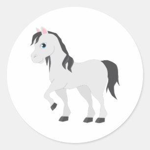 Lief Grijs Paardje Cartoon Fantasievol Paard Ronde Sticker