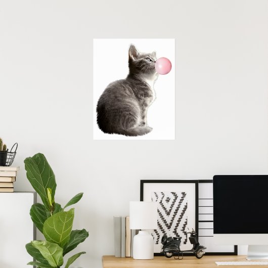 Lief Grijs Poesje Kat Bubble Gum Kinderkamer Kind Poster (Thuiskantoor)