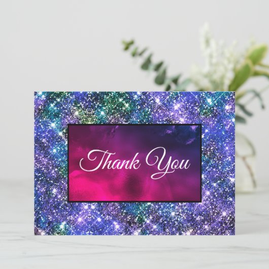 Lief, grillig, blauw paars iriserend monogram bedankkaart (Staand voorkant)
