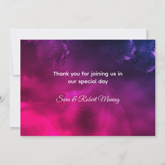 Lief, grillig, blauw paars iriserend monogram bedankkaart (Achterkant)