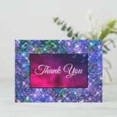 Lief, grillig, blauw paarse iriserende monogram bedankkaart (Staand voorkant)