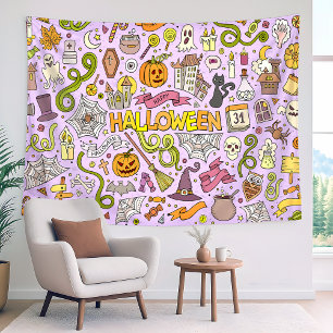 Lief Halloween Doodle Patroon Wandkleed
