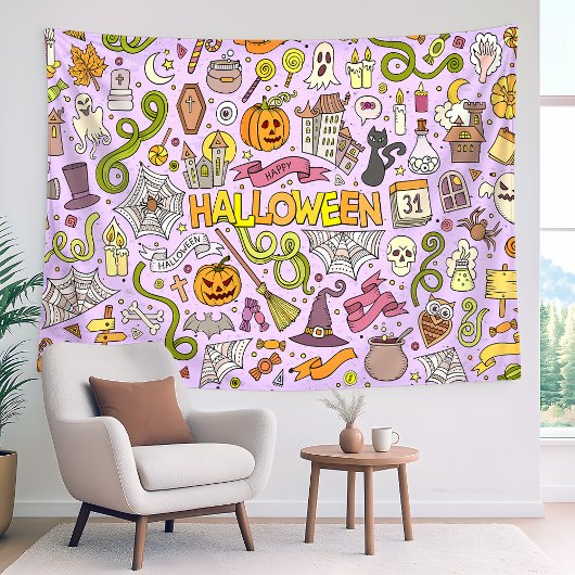 Lief Halloween Doodle Patroon Wandkleed