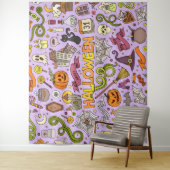 Lief Halloween Doodle Patroon Wandkleed (In situ)