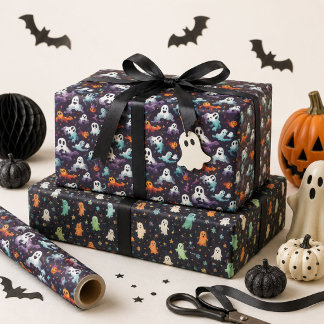 Lief Halloween-spookpatroon in paars, oranje Inpakpapier Vel