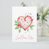Lief hart met rode bloemen Bloeit hier Kaart (Staand voorkant)