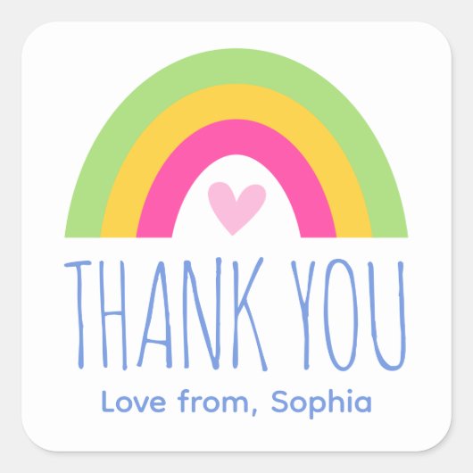 Lief Hart Regenboog Kinderen Bedankt Verjaardagsfe Vierkante Sticker (Voorkant)