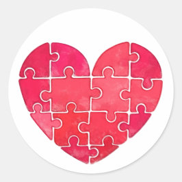 Lief hart van een rode legpuzzel in waterverf ronde sticker