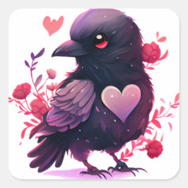 Lief Hart Zwarte Vogel Valentijnsdag Vierkante Sticker