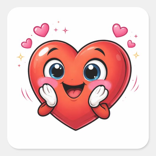 Lief hartje cartoon karakter sticker met blos (Voorkant)