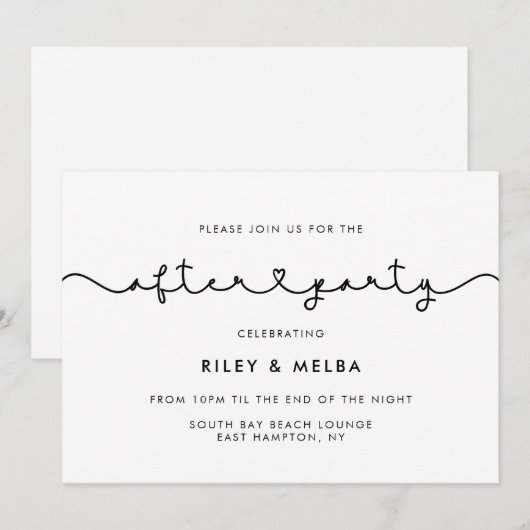 Lief hartlettertype bruiloft afterparty kaart (Voorkant / Achterkant)