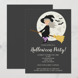 Lief heksemeisje dat op een bezem vliegt Halloween Kaart